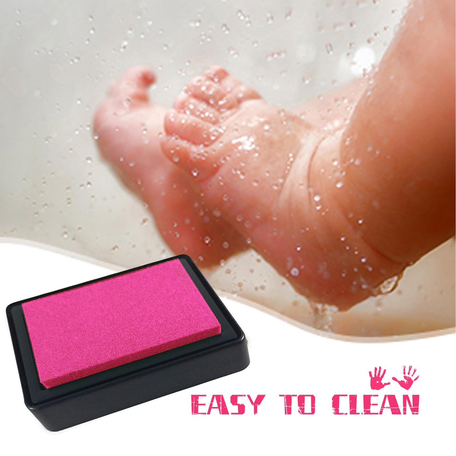 VICZON Baby Footprint Handprint, Baby Ink Pad, Reusable Ink Pad, Easy to Wipe Clean (Hot Pink), inch - Image 2