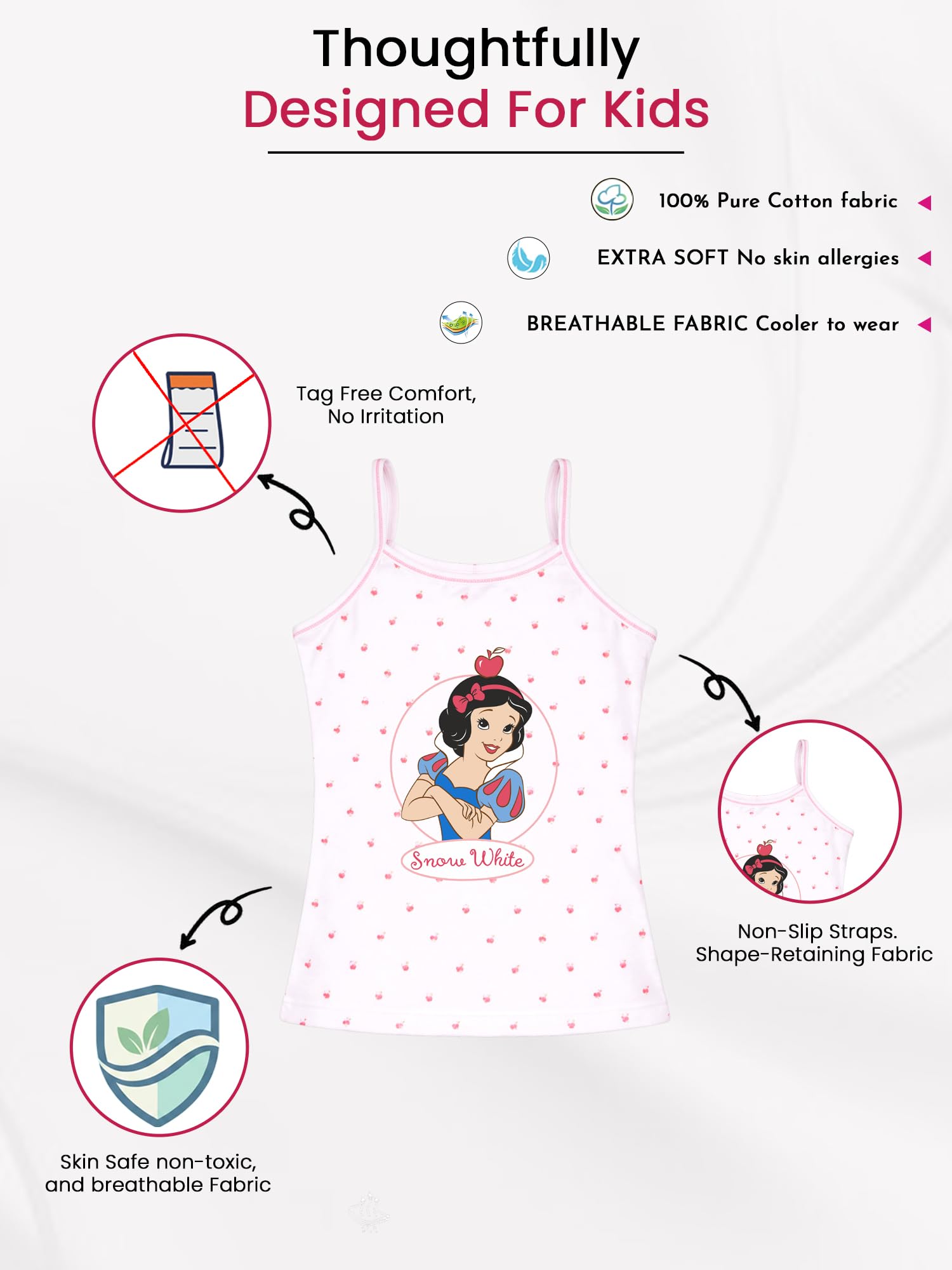 BODYCARE Princess Printed Girls Vest Pack of 4 Assorted 2