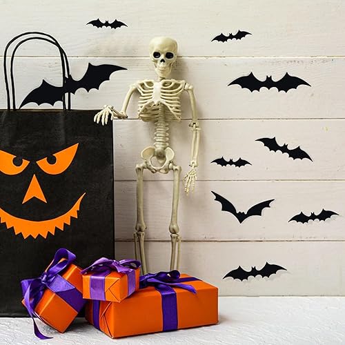 Miniatura 6 de EkkoVla Decoración de pared de murciélagos, 170 piezas de decoraciones de Halloween de murciélagos 3D, calcomanías de ventanas de 6 tamaños