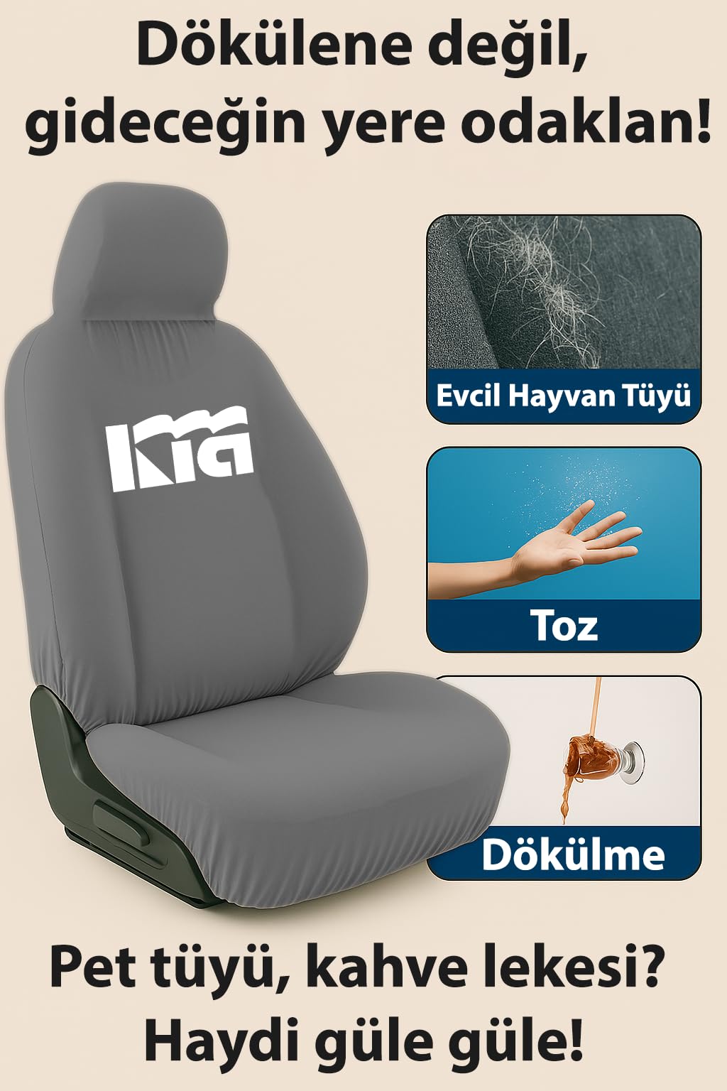 Aracınız için özel olarak tasarlanan Kia Sportage ile uyumlu oto koltuk kılıfı ile sürüş Gri