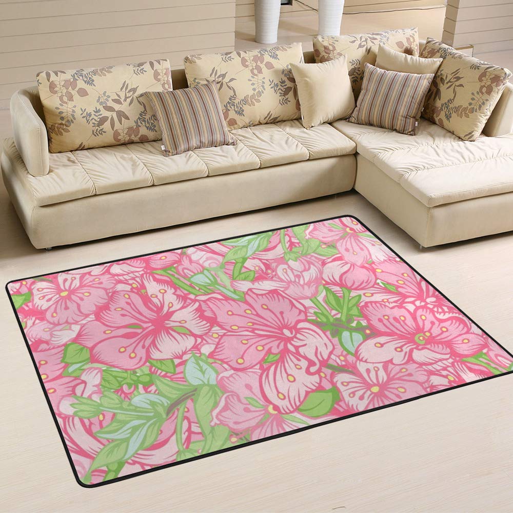 Tapis de salon fleurs de pommier rose Ruchen pour sol froid
