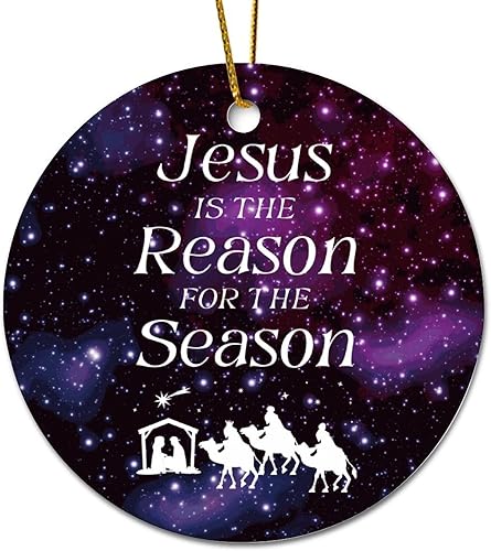 Adornos de Navidad de cerámica de círculo plano con frase, Jesús es la razón de la temporada, adornos para colgar en el árbol de Navidad, divertidos