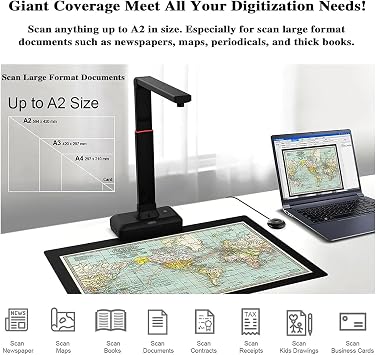 Document Scanner, 23MP A2 Large Format Camera Scanner, Capture Size A2/Support OCR Multi-Language/Auto-Flatten, for Windows 7/8/8.1/10/systems