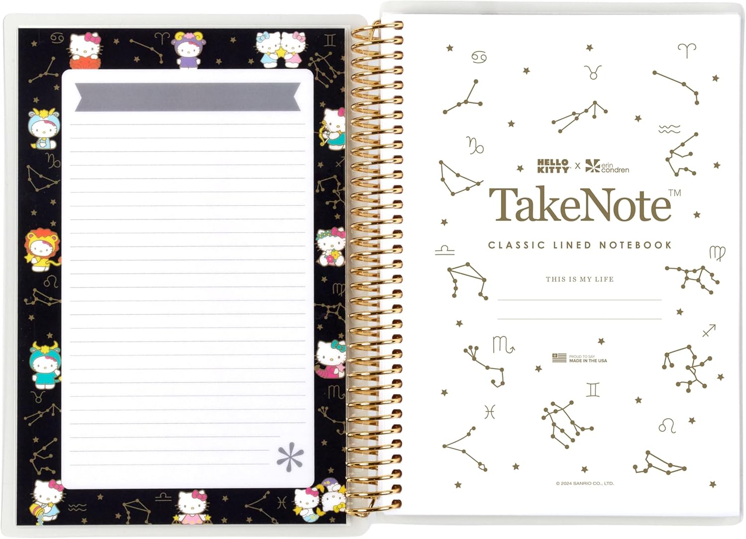 Erin Condren A5 Spiral Bound Lined Notebook - Special Edition, Hello Kitty Zodiac Laminate Metallic Cover, 160 Lined Pages Of 80 Lb, Mohawk Paper, Sticker Sheet Included - Image 2