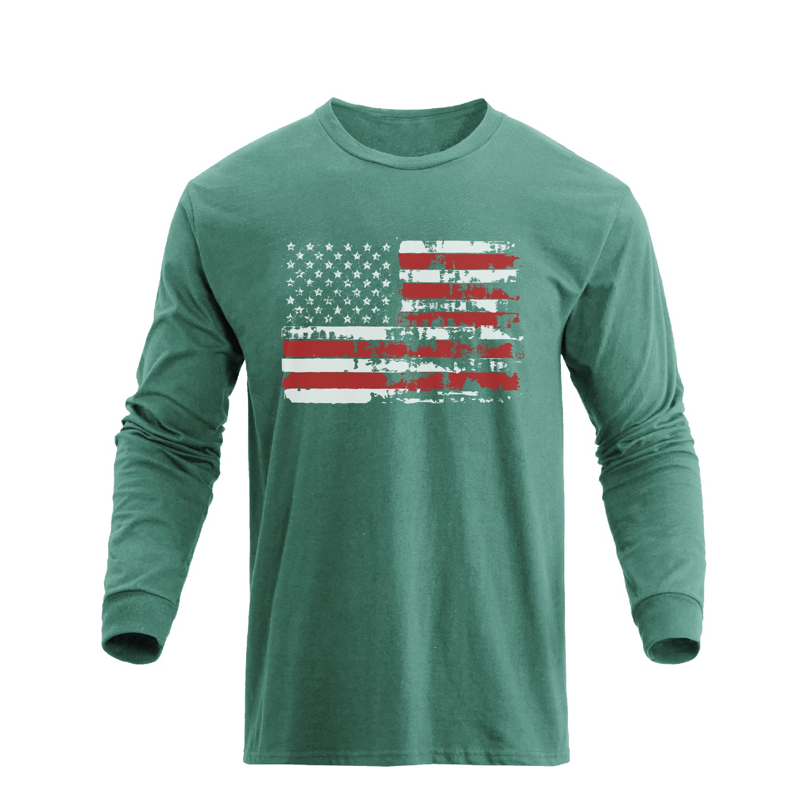 H HYFOLMen's Graphic T-Shirts USA Flag Cotton Long Sleeve American Patriotic Crewneck Regular Tee Shirts