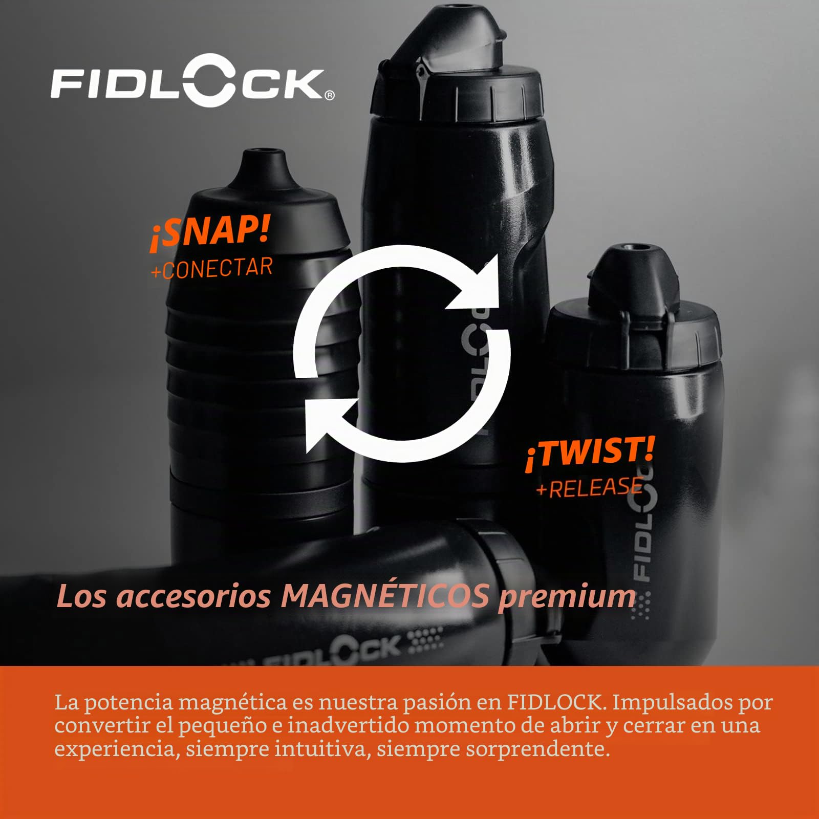 FIDLOCK Twist Bottle 590 y Juego de Base de Bicicleta, Tapa de Botella autosellante a Prueba de Fugas, Soporte para Botella de Agua sin Tornillos y Botella adjunta, Estante magnético sin Jaula, Color