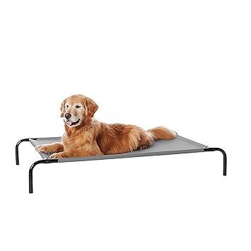AmazonBasics Large Elevated Cooling Pet Dog Cot Bed - 51 x 31 x 8 Inches, Grey