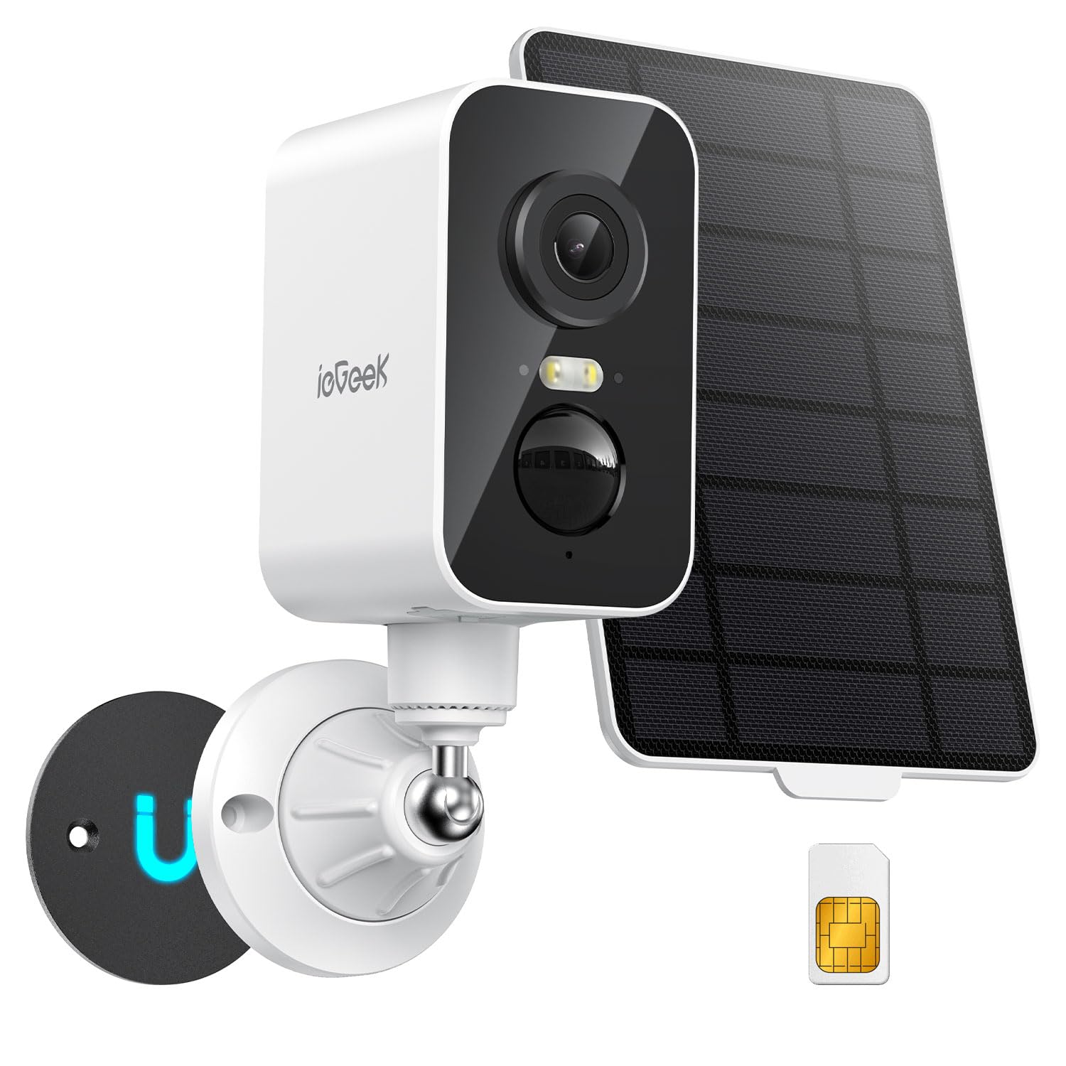 ieGeek 4G Magnética Camara Vigilancia Sim Exterior Solar, Sin WiFi-2K, 300°Pan, Batería 10000mAh, Detección Humana PIR & Sensor Movimiento, Visión Color, IP66, con Tarjeta SIM -Ideal Camping
