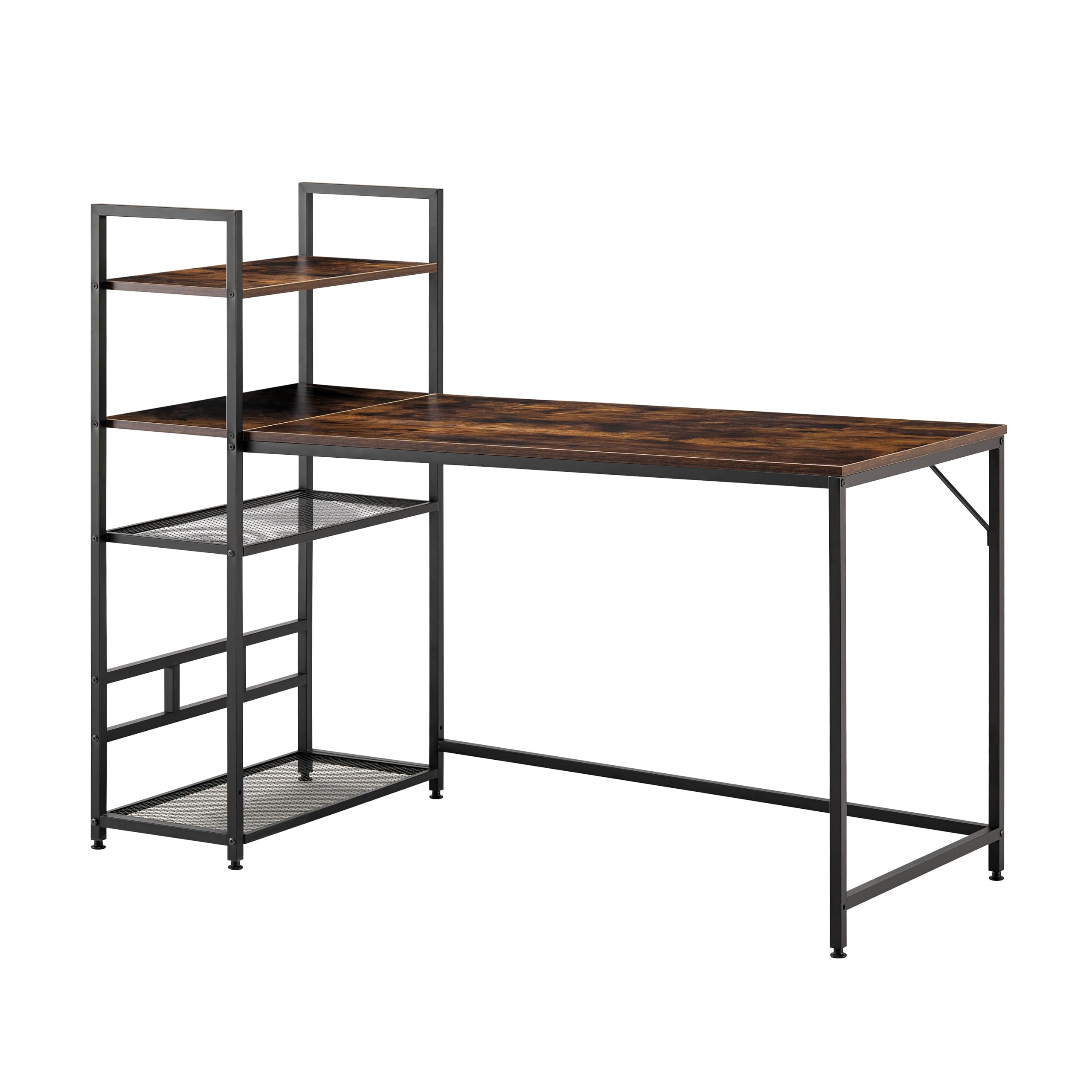Garvis Schreibtisch 120x60 cm (110 cm Hoch) – 3-Tier Aufsatzregal – PC Tisch Rustic/Schwarz