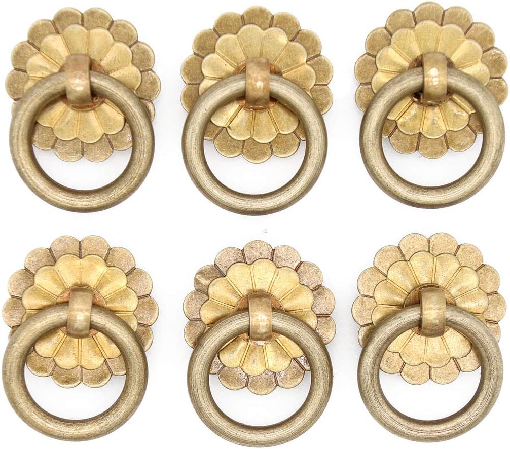 6 PCs Vintage Antique Brass Ring Pulls Pure Brass Hardware
