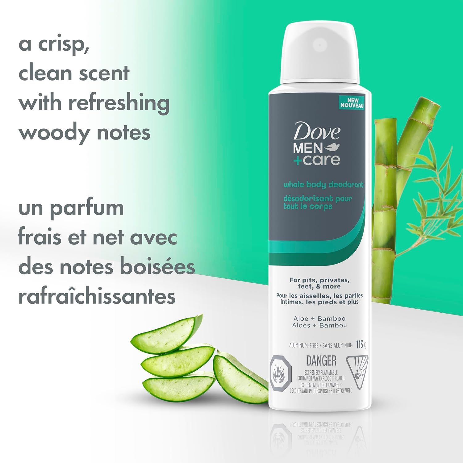 Dove Men+Care Whole Body Spray, Aluminum-Free Deodorant, Aloe & Bamboo Suitable from Pits, Privates, to Feet, 113g - Image 7