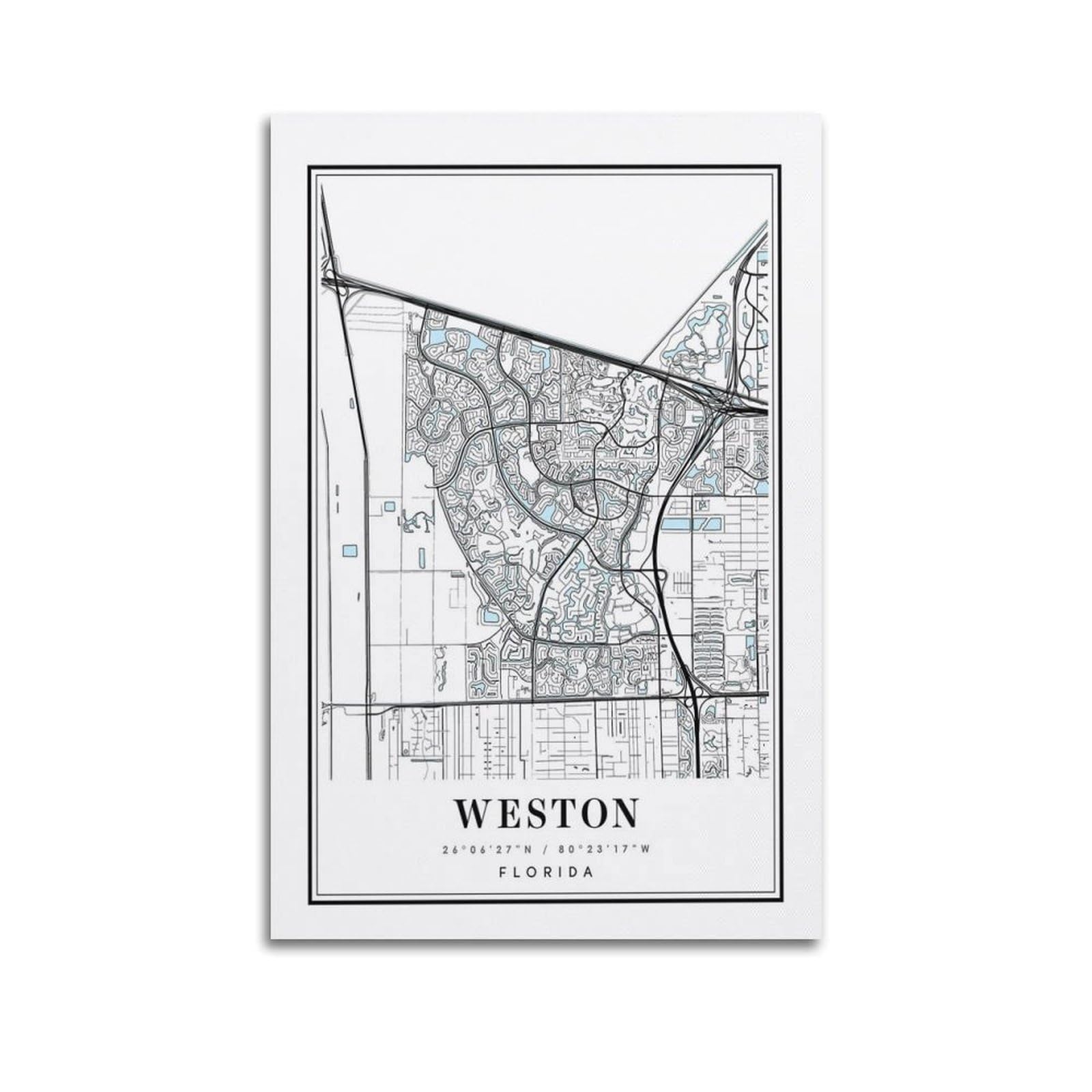 xiaoxiaoshen Weston Florida Map Canvas Poster Wall Art Prints Room Aesthetic Murals Bedroom And Living Decorations 20x30inch(50x75cm)