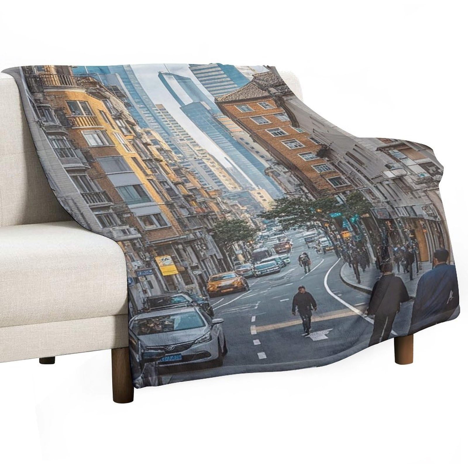 Couverture en flanelle douce imprimé petites rues finition premium