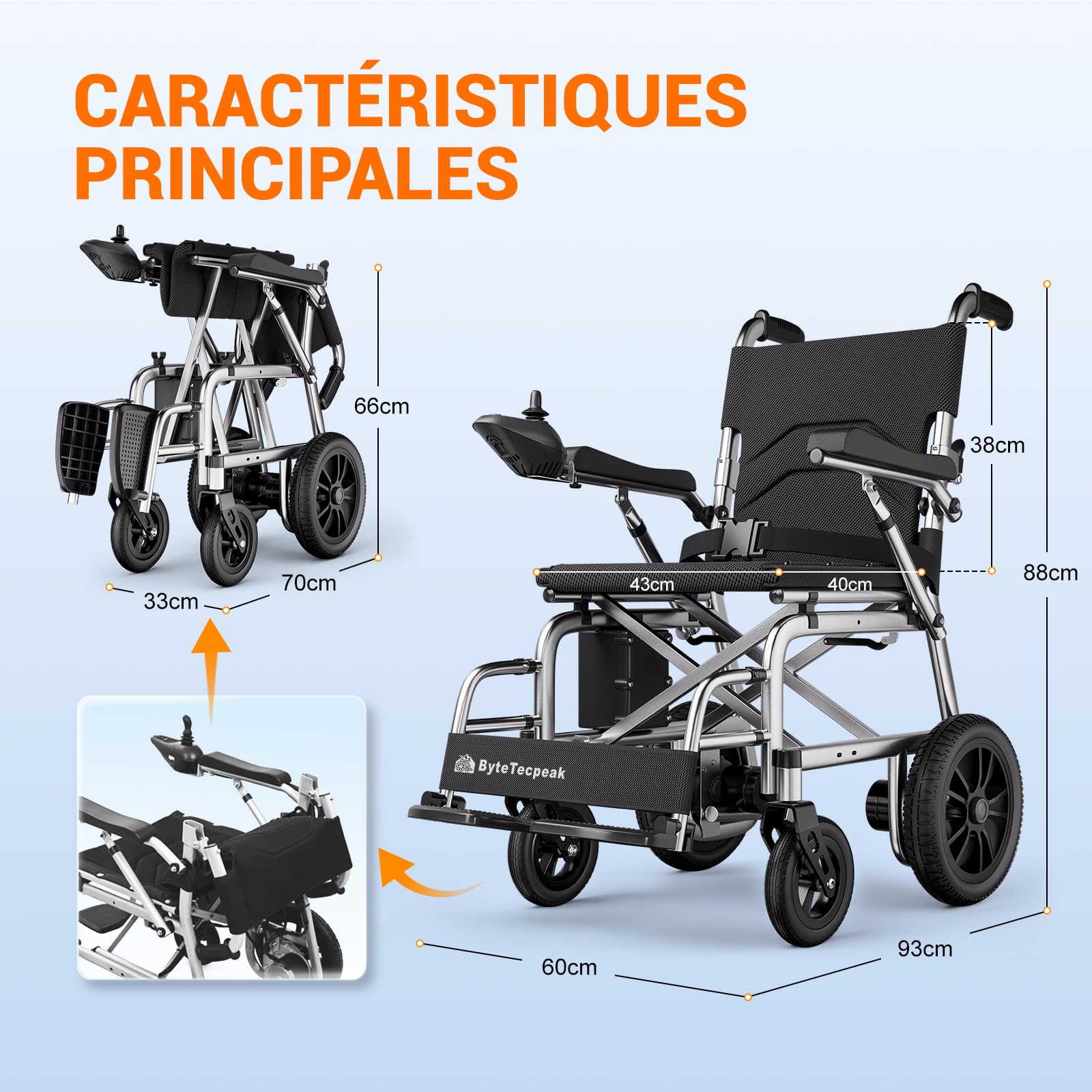 Fauteuil roulant électrique pliable E21 - argent/noir
