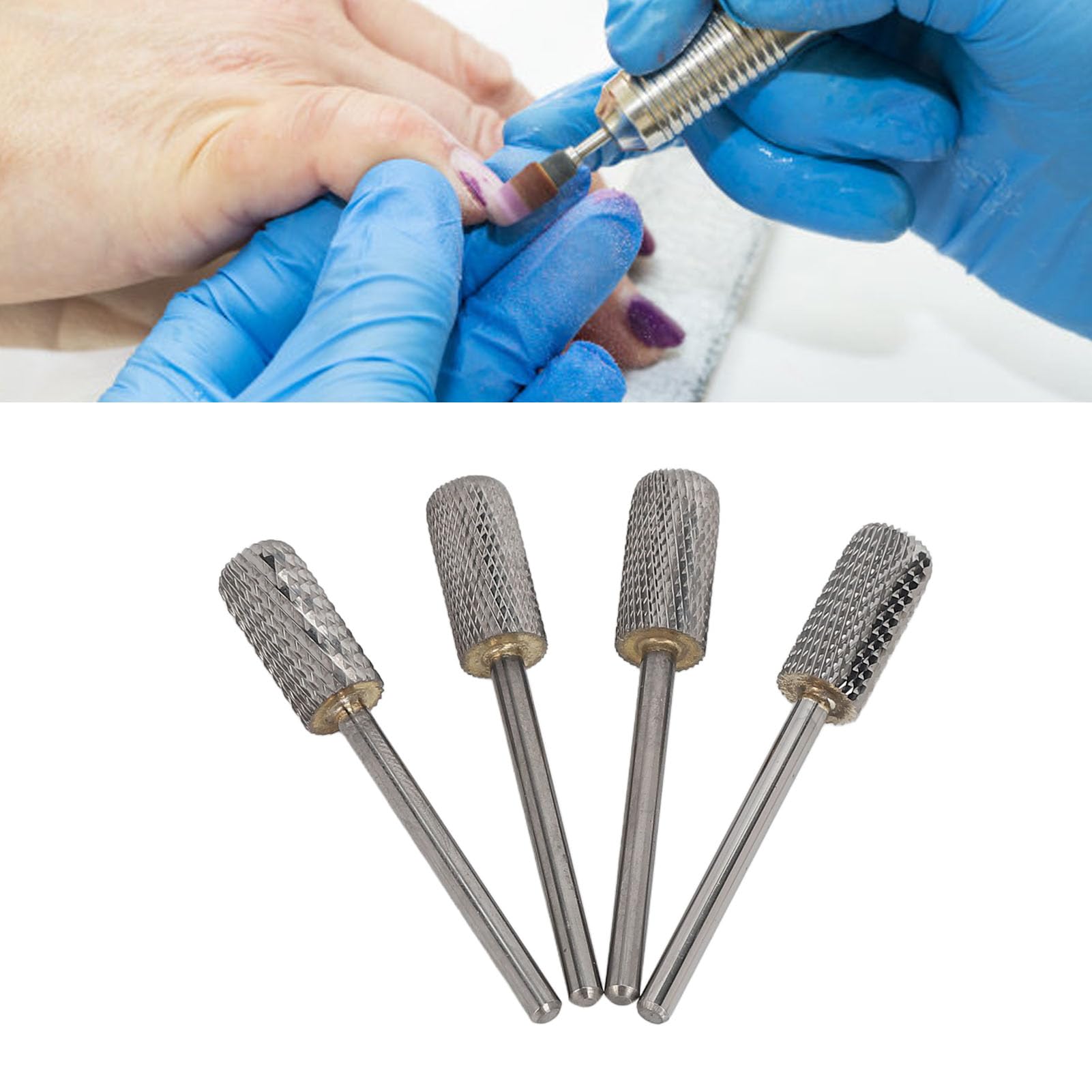 4 brocas para uñas de acero de tungsteno para eliminar pegamento, pulir, dar forma, respetuosas con la piel, eficientes, compatibles con taladros eléctricos para uñas