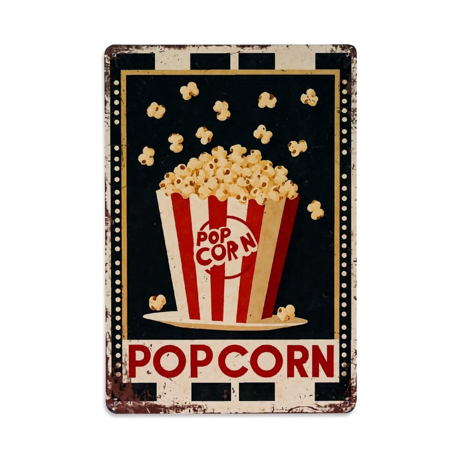 Jdyaojiesheng Vintage Popcorn Bucket Stripes Red White Tin Sign Retro Metal Wall Decor Metal Poster, Home Bar Garage Farmhouse Cafe Wall Art Decoration 8X12inches