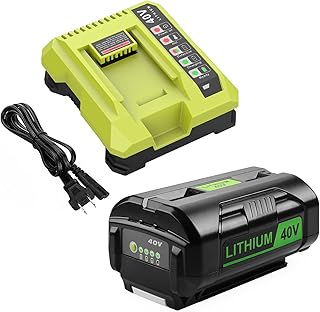 40Volt 6500mAh Replace for Ryobi 40V Battery and Charger Kit for Ryob 40V Lithium Battery OP4026 OP40601 OP4050A OP4040 OP4030 OP4050 + OP401 Ryobi 40V Battery Charger