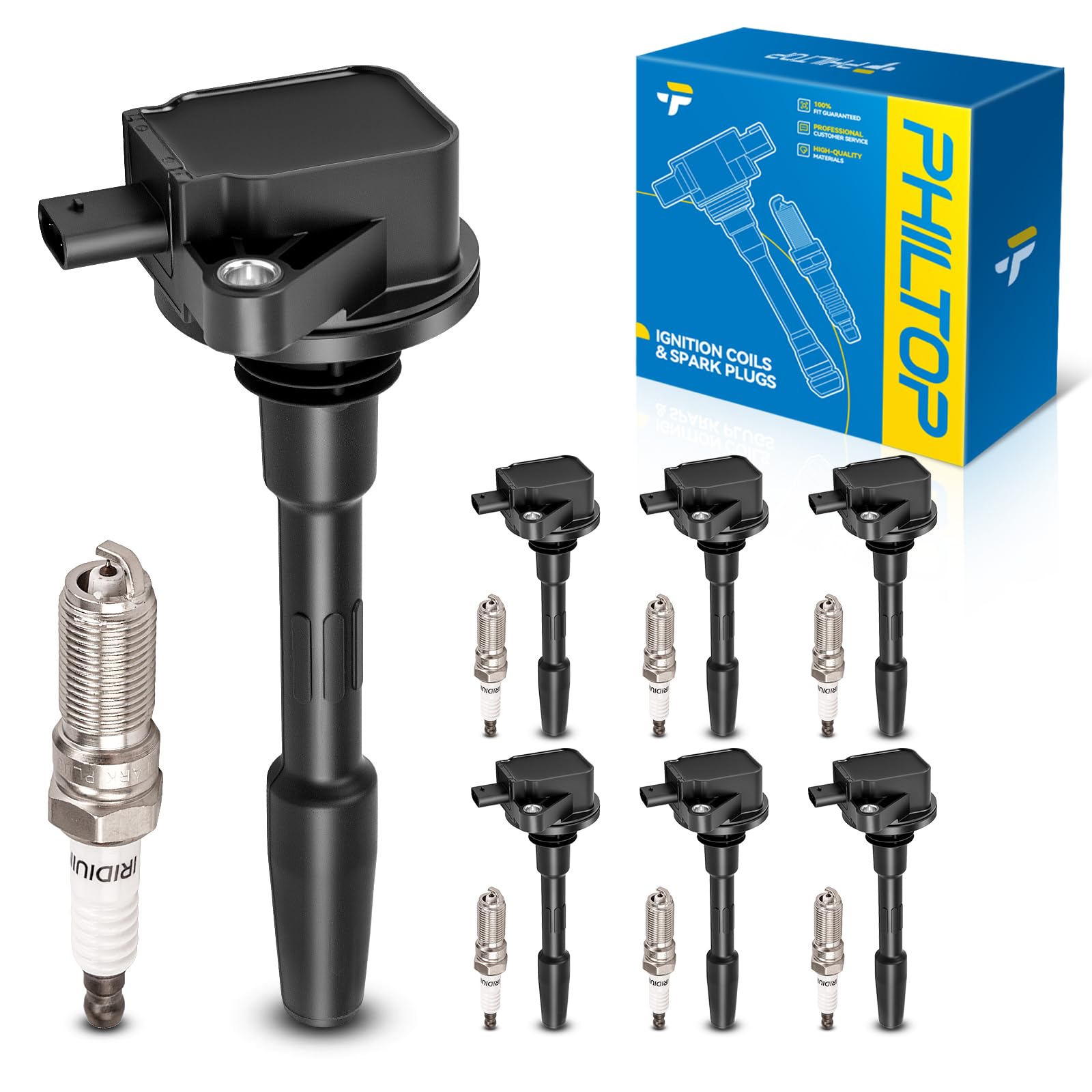 PHILTOP Ignition Coil Pack and Spark Plugs Fits for Ford 2018-2020 F-150 5.0L, Ford 2020-2021,2023 Mustang 5.0L, 7PCS UF835