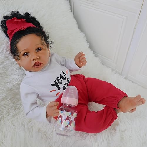 Miniatura 5 de Muñeca realista Reborn Baby Girl negra  Muñeca recién nacida afroamericana realista de 20 pulgadas con cuerpo suave, juego de regalo para niños a