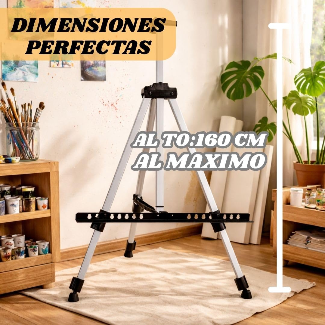 Weida | Caballete De Pintura Regulable Y Plegable | De Aluminio Con Forma De Trípode | Perfecto Para Lienzos | Caballete Regulable Plegable | Trípode Artístico Ajustable Hasta 160 Cm | Color Plata