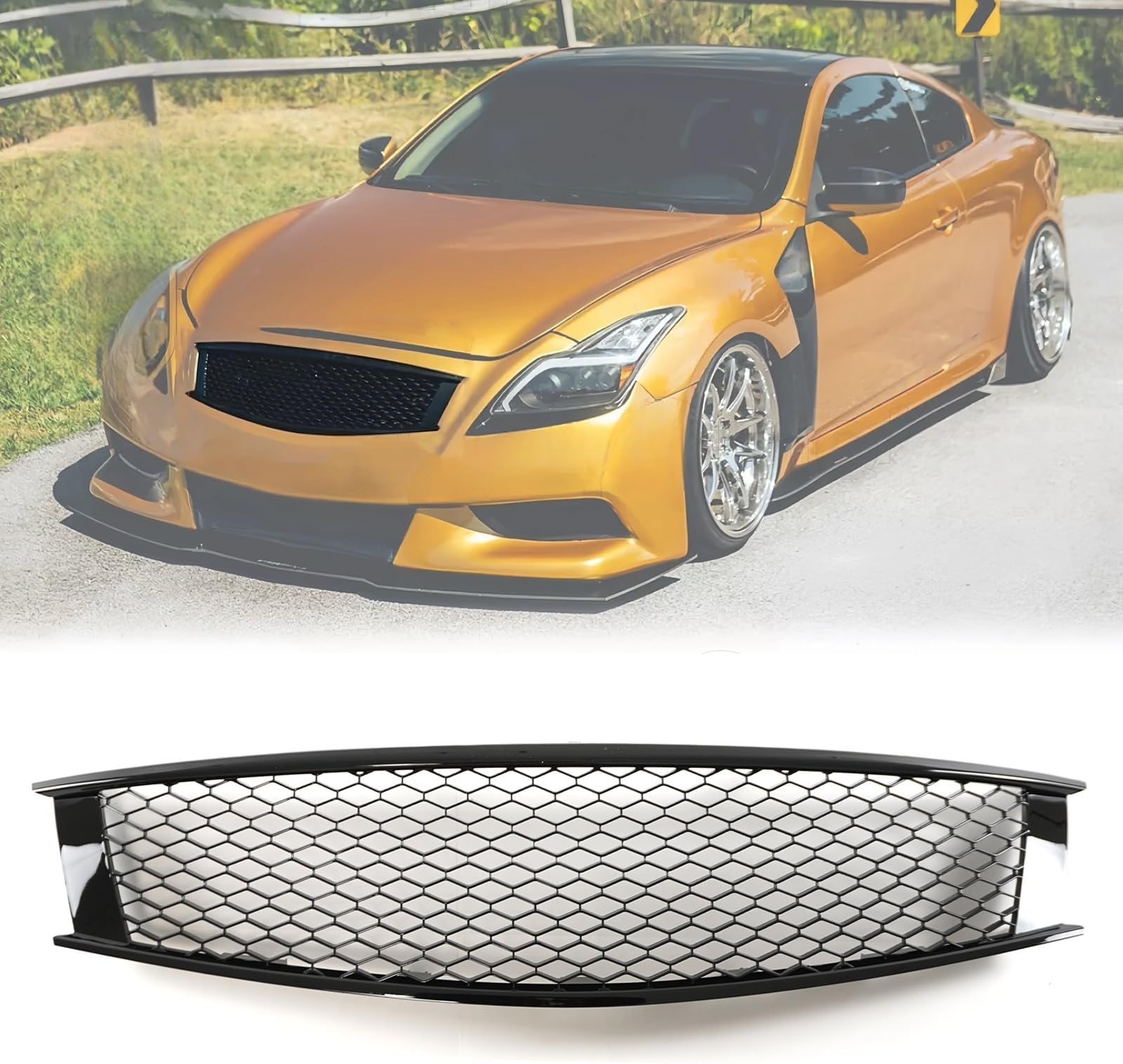Front Bumper Grill For Infiniti G37 2 Door Coupe 2008-2013,Q60 2 Door Coupe 2014-2015 Front Bumper Upper Honeycomb Grille (Glossy Black, 2 Door Coupe)
