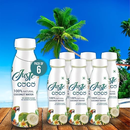 Juste Coco Coconut Water,100% Natural Coconut Water with no Added Sugar or no Added Flavors (Pack of 6, 200ml Each)