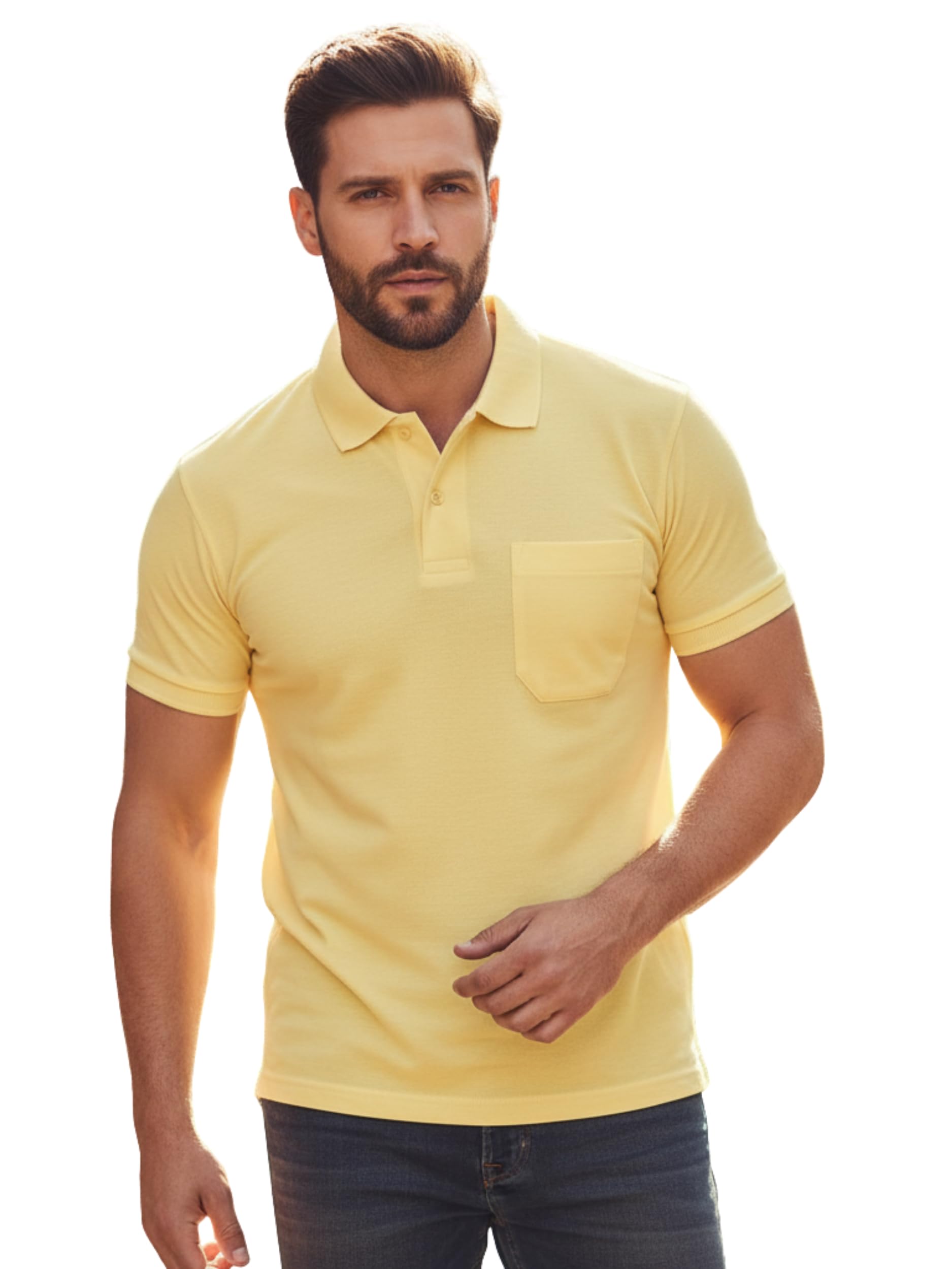 Men's Polo T-Shirt Regular Fit Half Sleeves with Pocket and Bottom Neck Collar for Casual and Daily Use.-image-18