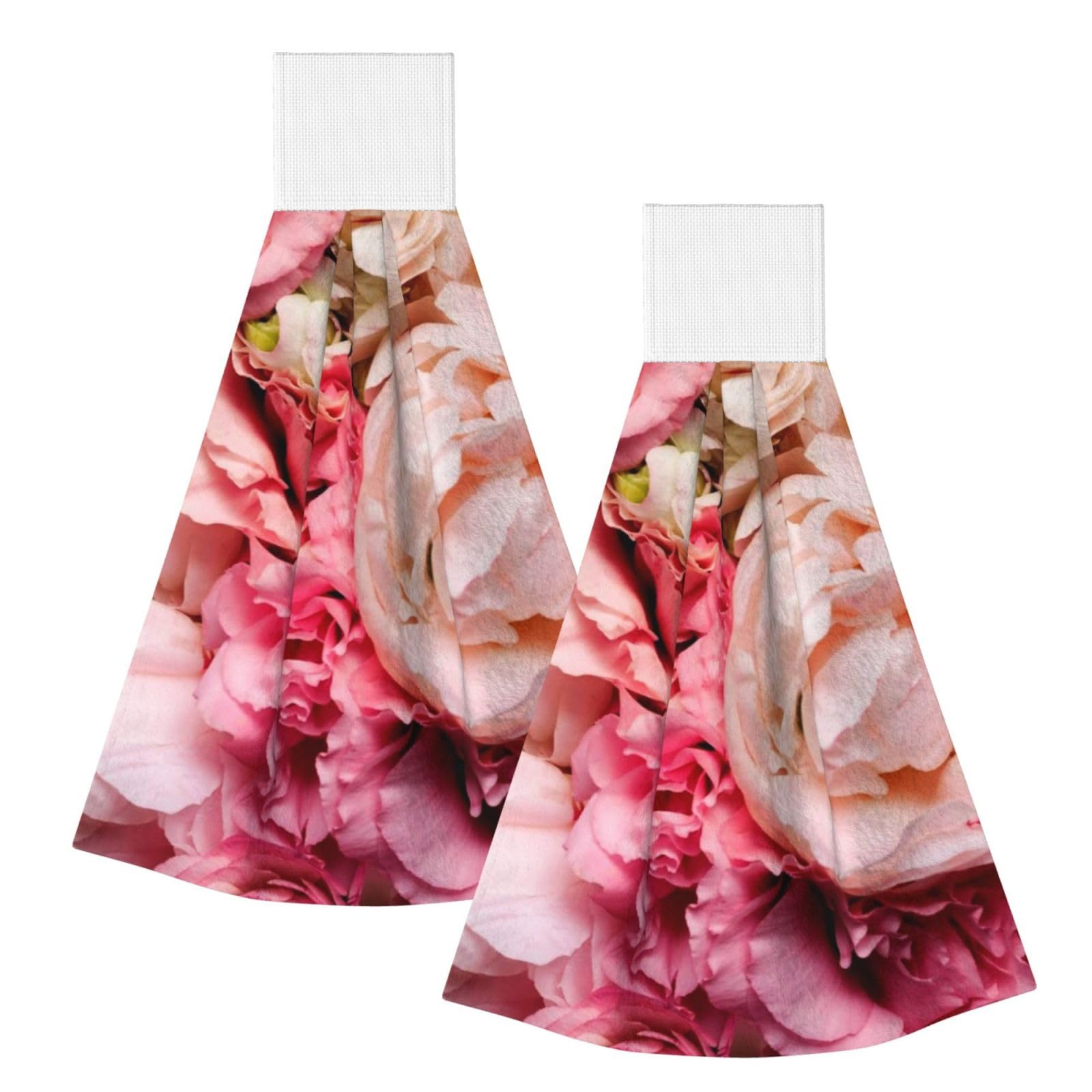 DOPKLNA Peony, 2 Pcs Hanging Coral Fiber Hand Towels for Bathroom, Absorbent Kitchen Towels