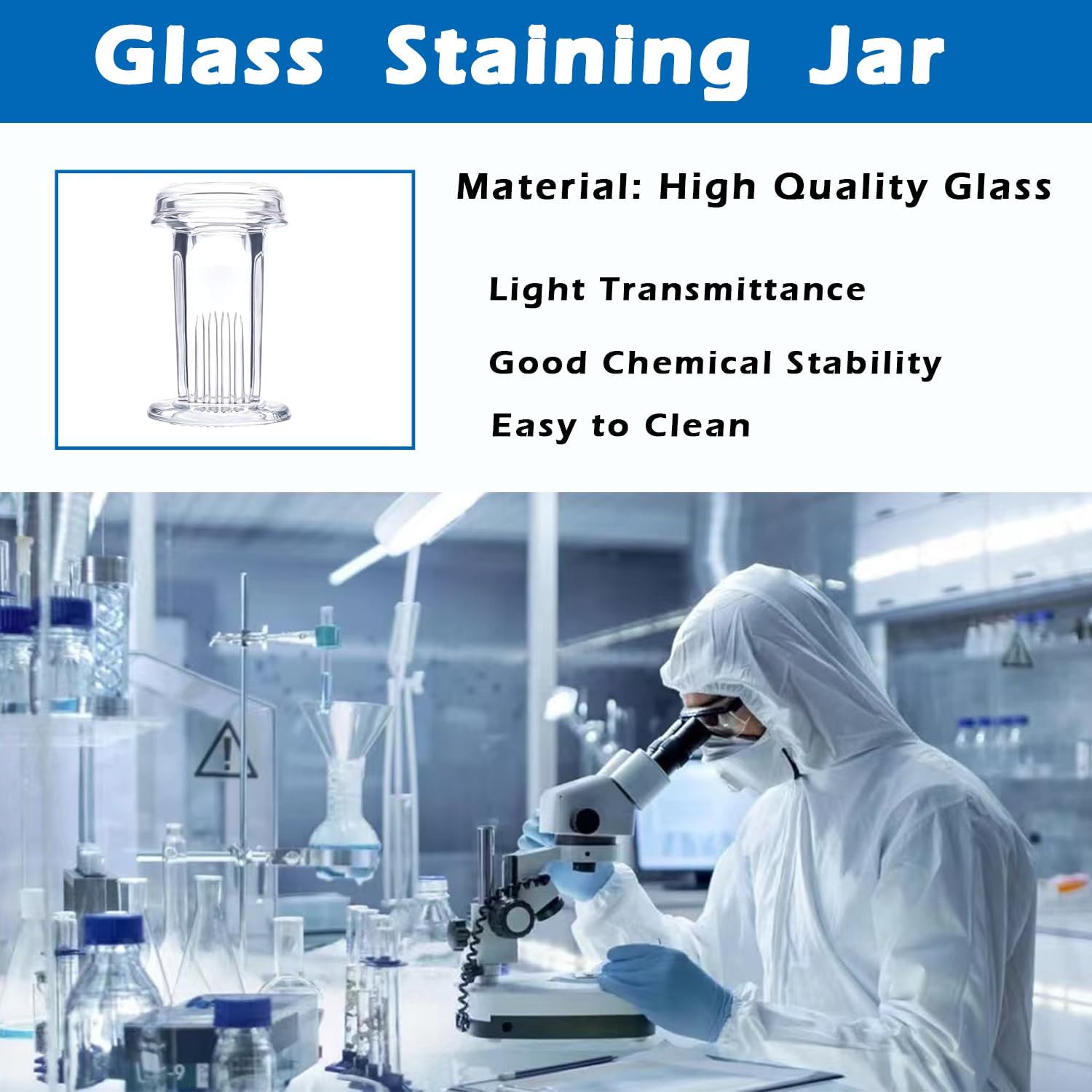 Coplin Staining Jar with Glass Lid, 2 Pack 5 Slide Glass Staining Tank for Labs Laboratory School - Image 3