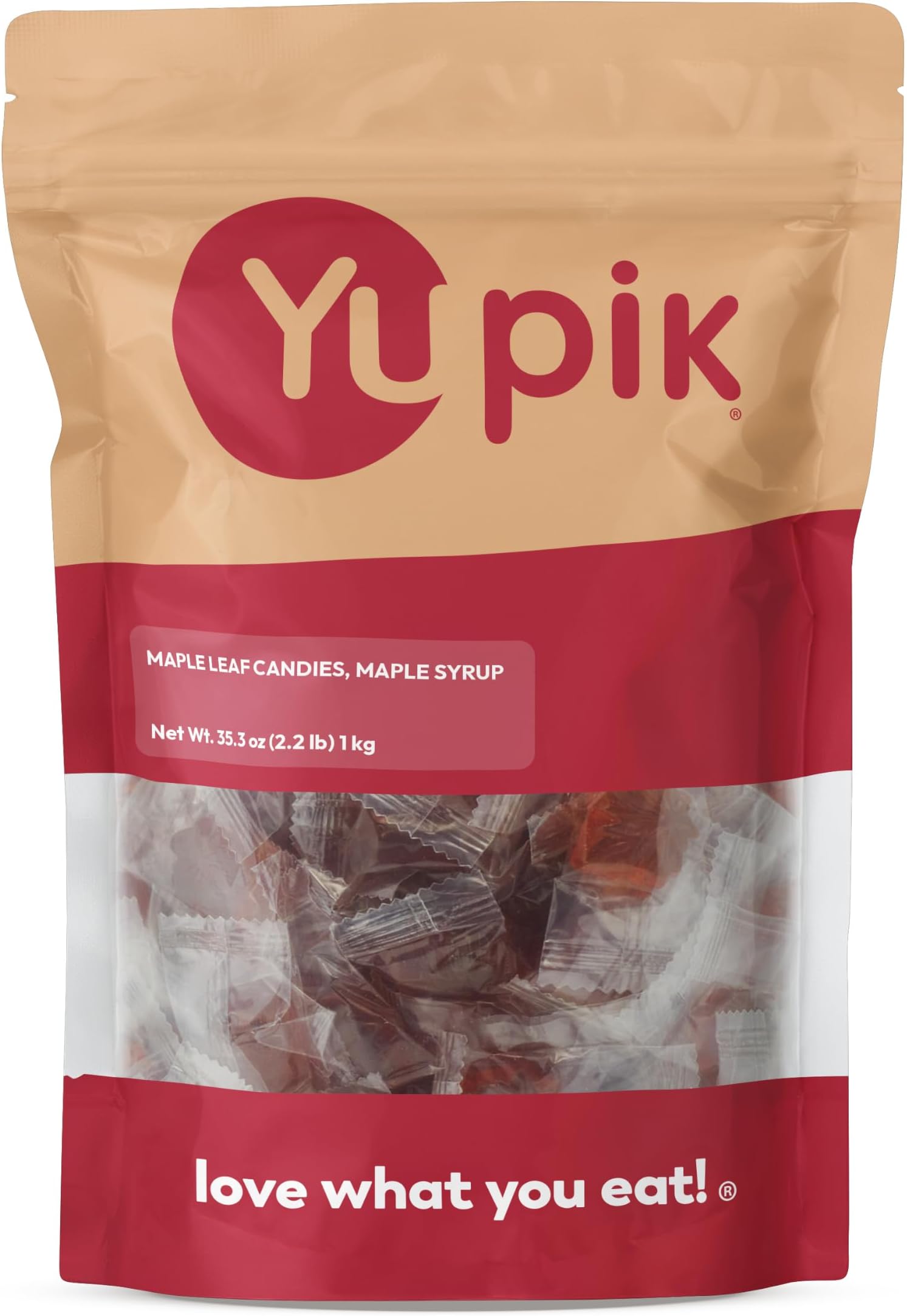 Yupik Maple Leaf Hard Candies With Pure Maple Syrup, 2.2 lb (35.2 oz), Individually Wrapped, Made in Canada, Authentic Flavor, Sweet Candy, Delicious Snack, Ideal for Gifting