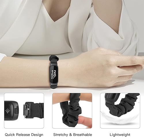 Miniatura 3 de Paquete de 2 correas compatibles con Fitbit Inspire 3 para mujeres, hombres y niños, correa elástica elástica de tela de repuesto para Fitbit