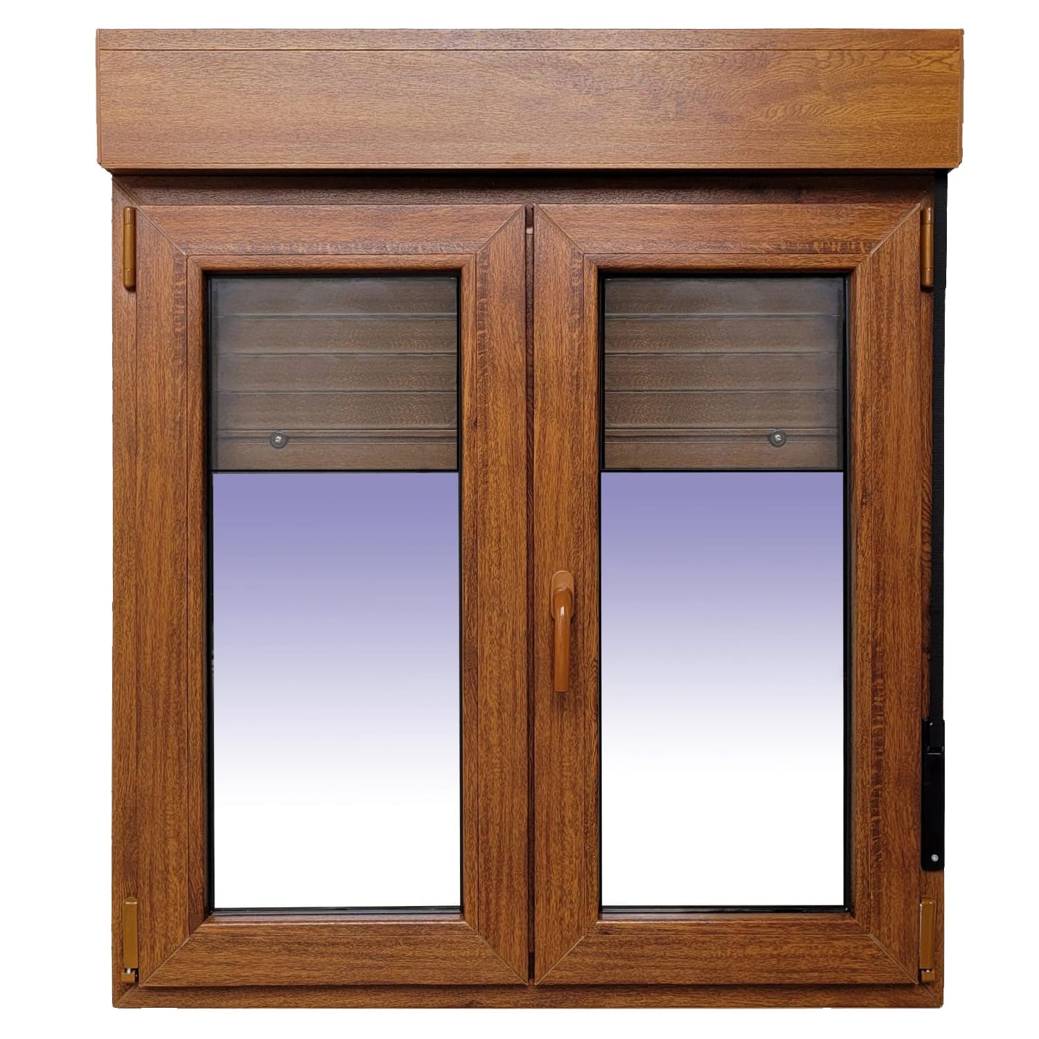 Ventanastock Ventana PVC Roble 1000x1155 Practicable Oscilobatiente 2 hojas con Persiana de PVC