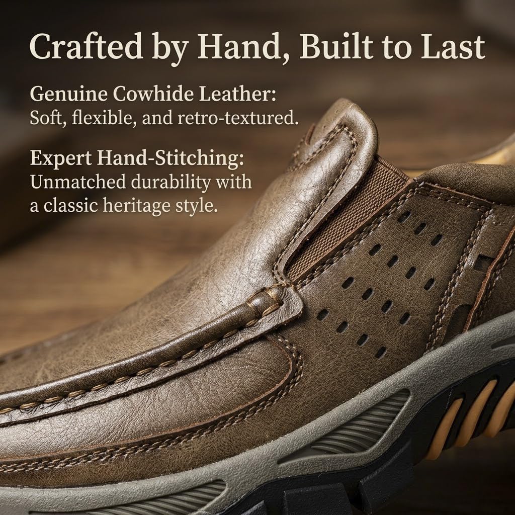 Mocasines ortopédicos de piel auténtica hechos a mano para hombre | Mocasines de cuero para hombre, con costuras a mano, zapatos planos casuales para vestir y oficina