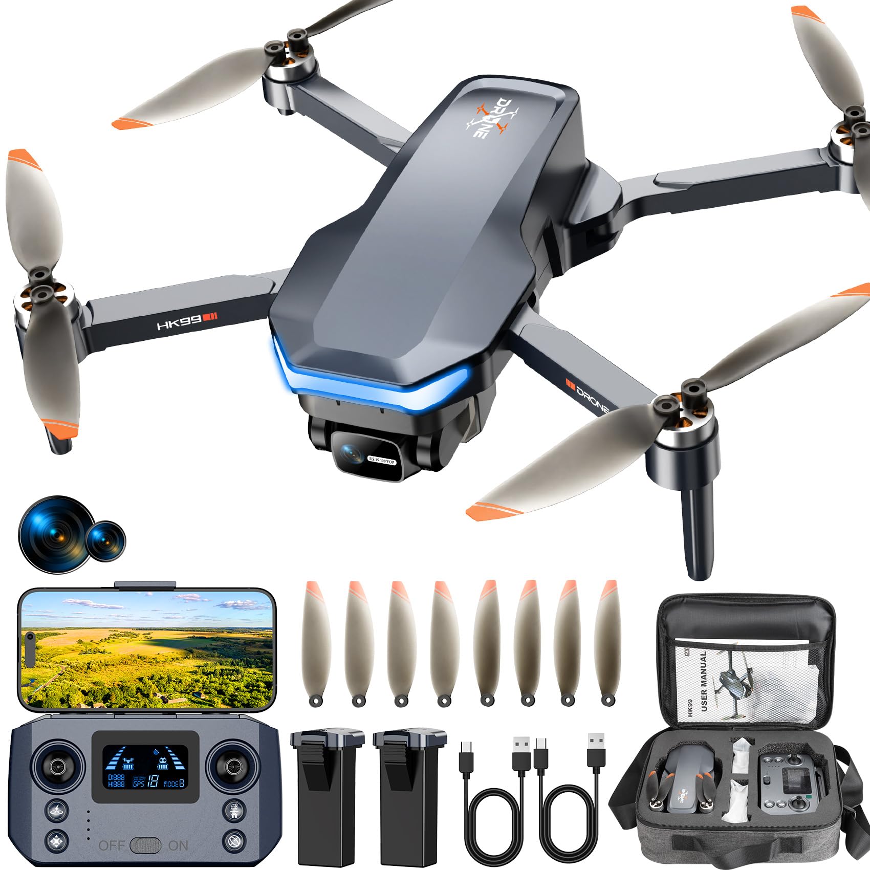 GPS Drone with 4K Camera for Adults, Foldable RC Quadcopter with 1312ft Range Video Transmission, 48 Mins Flight Time, Auto Return, Follow Me, Circle Fly, Waypoint Fly, Gesture Control