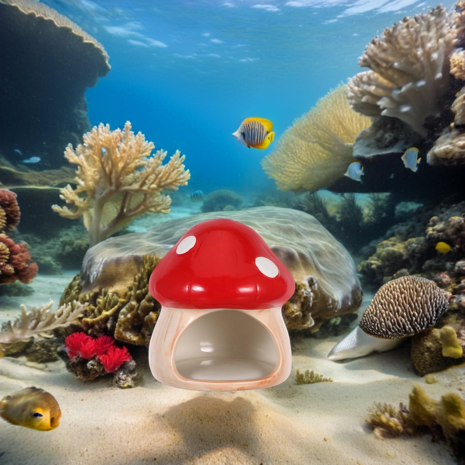Cachette pour Betta et Crevettes Céramique Maison Champignon Aquarium Refuge de Repos et Reproduction Décor Adapté pour Poissons Rouges et Pleco Abri Naturel pour Aquarium