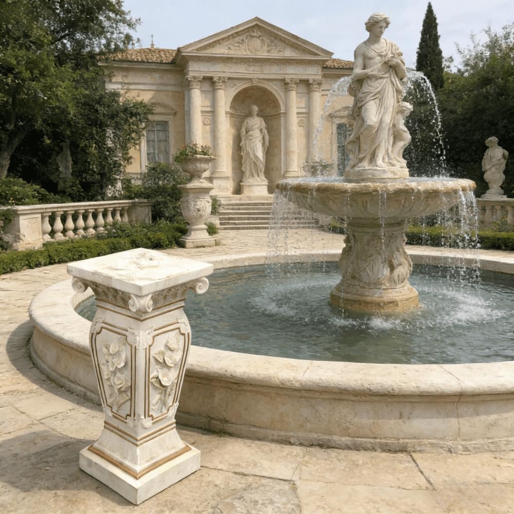 European Style Floral Carved Roman Column Pedestal, Resin Decor Pillar, Elegant Garden & Courtyard Display Stand for Statues & Ornaments