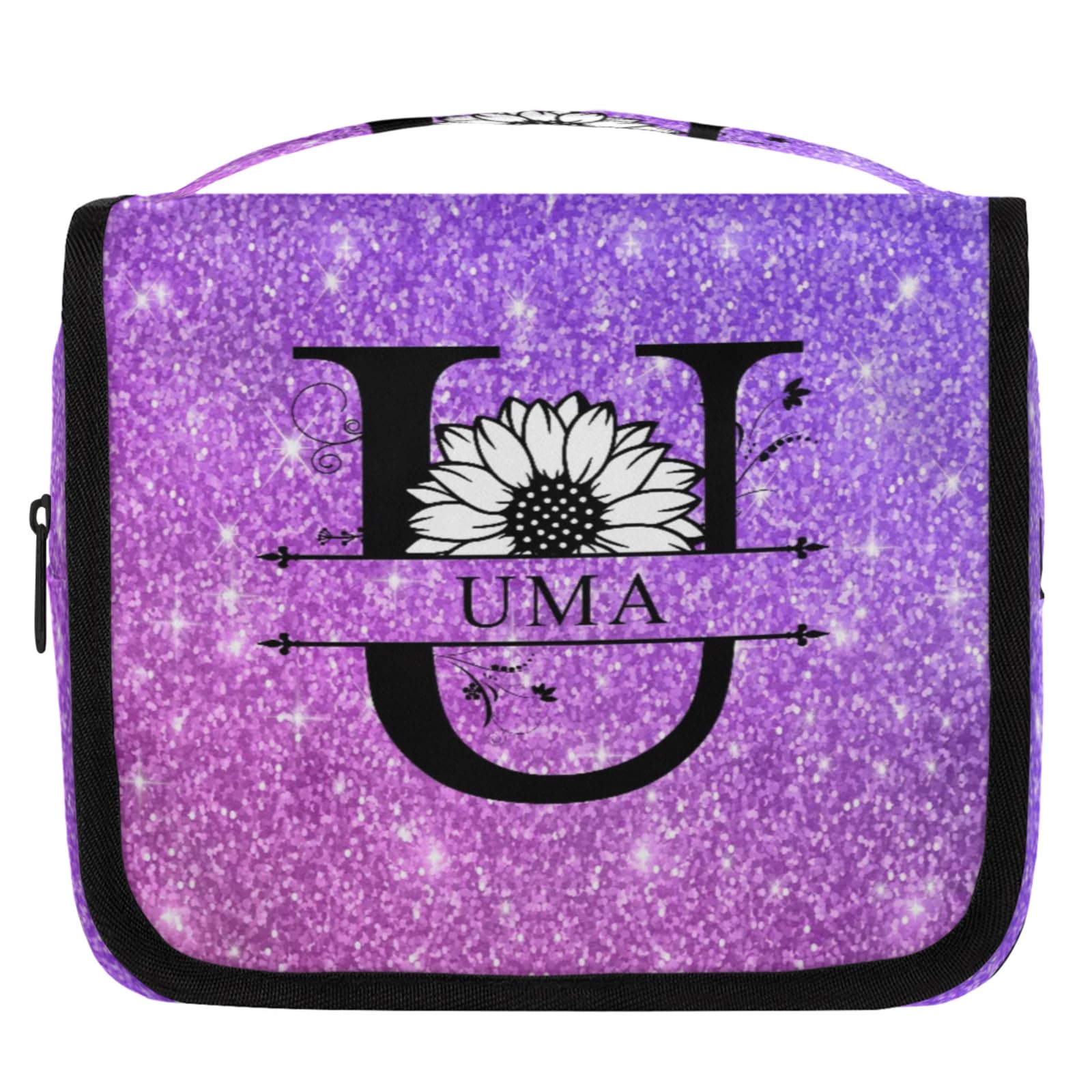 QsirBC Personalized Hanging Toiletry Bag Customized Portable Cosmetic Bag with Name Suitable for Women Men Bathroom Camping Shampoo Toiletries Sunflower