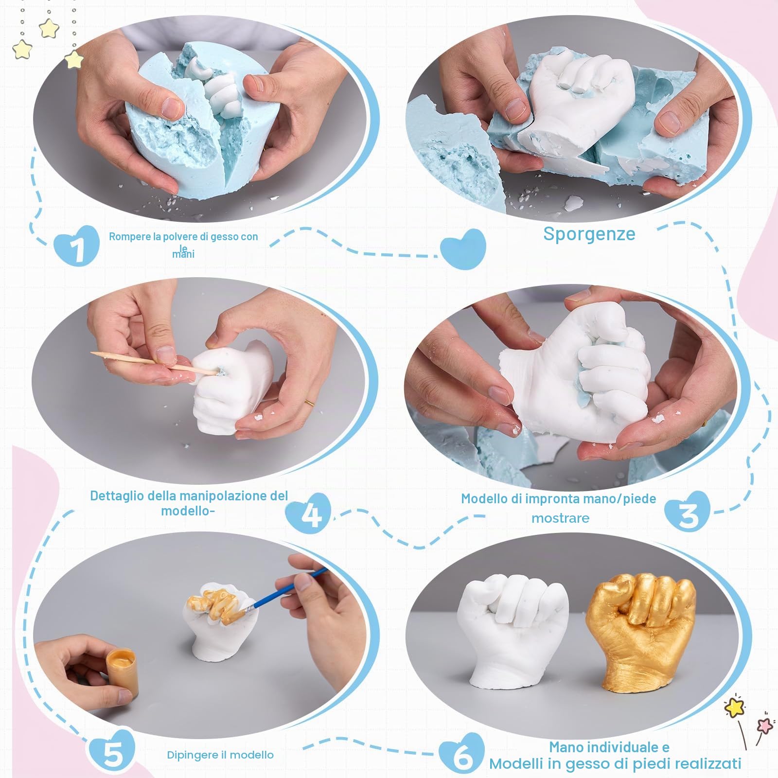 Kit Calco Mani e Piedi in 3D per Neonato, Taricor Kit per Stampi di Impronte del Bambino, Set Regalo in 3D, Ricordi, Souvenir, per Bambini o Neonati, Regali per il Baby Shower