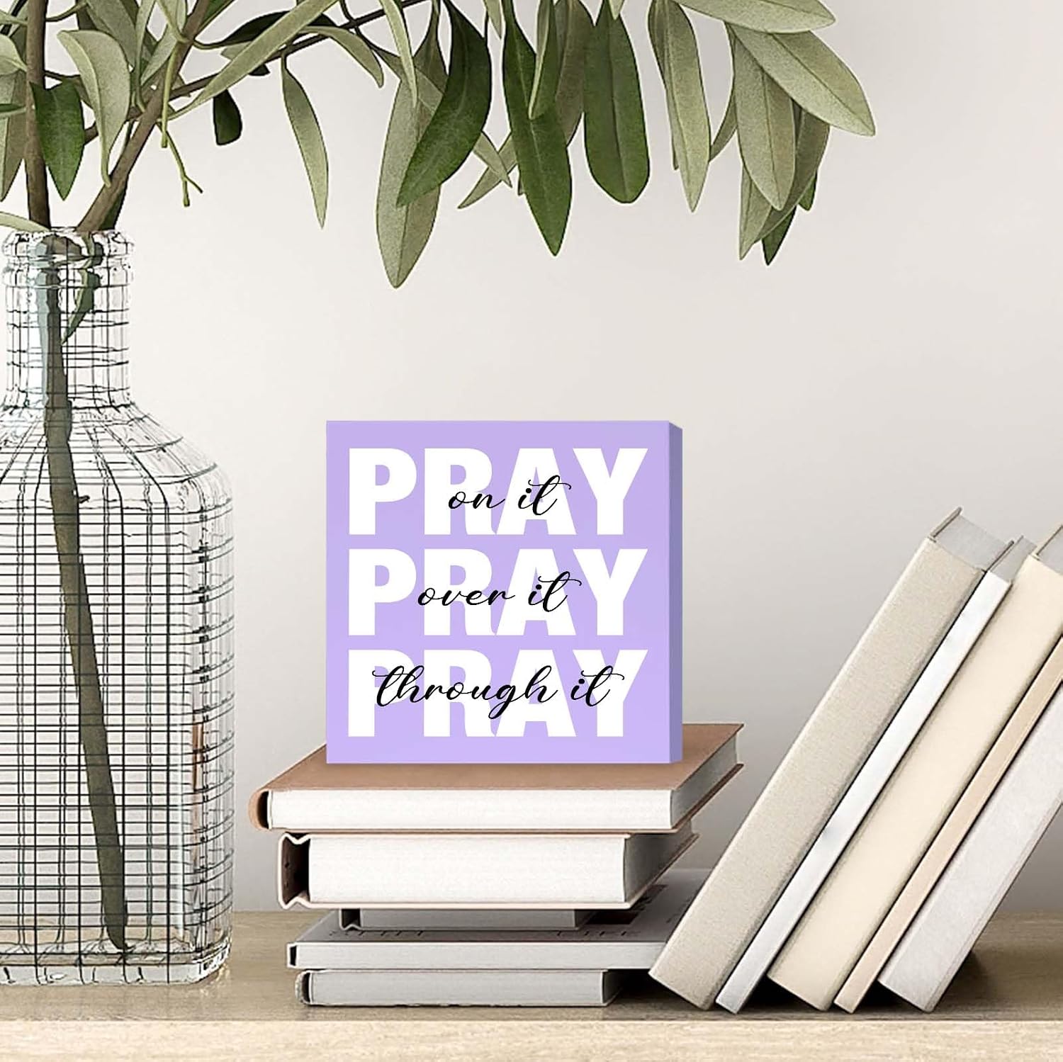 Purple Office Decor Desk Accessories Purple Gifts for Women Unique Home Pray on it Wooden Sign Bible Verse Home Art Decor Inspirational Christian Gifts for Women Boss image 4