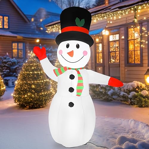 Muñeco de nieve inflable de Navidad de 8 pies con brazo agitador y luces LED, decoración de invierno al aire libre para patio, jardín, césped, disponible en Yaxa Colombia