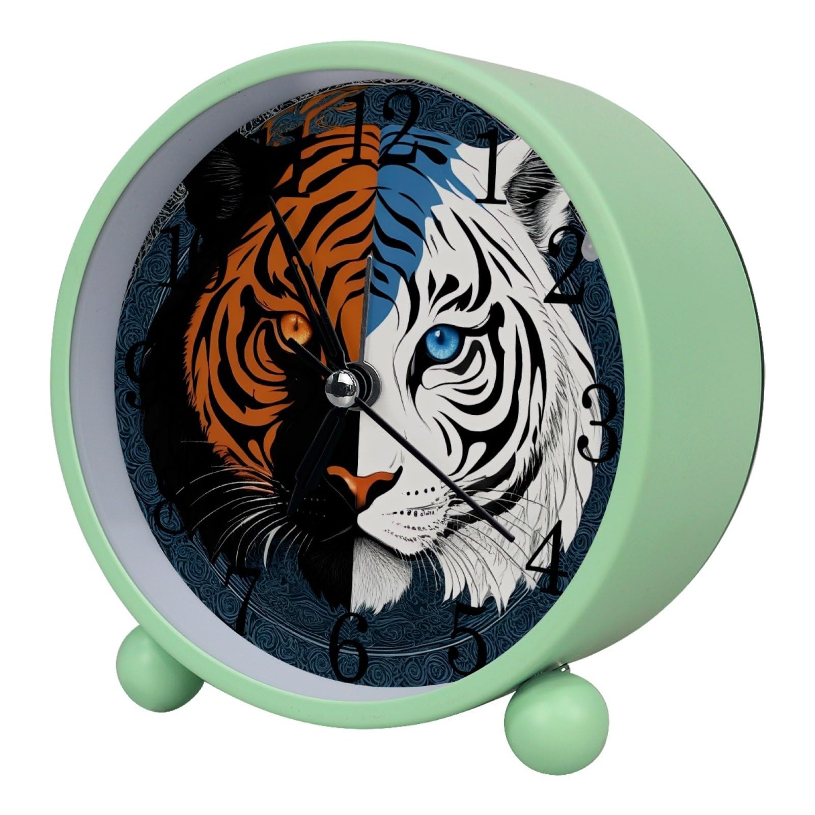 etoenbrc Yin Yang Vintage Tiger Alarm Clock,Small Battery Operated Clock, Slient Plastic Table Clock for Living Room Bedroom and Office Decor