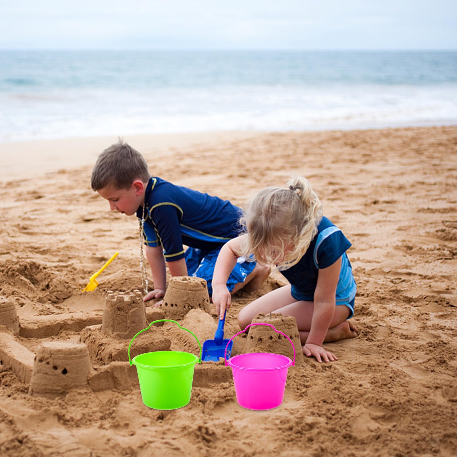 Seau de Plage pour Garçon et Filles en Plastique Pourpre, Petit Format Facile à Saisir, Léger, Lot de 10 Pièces pour Jeux d'eau et Activités Extérieures Couleur Aléatoire