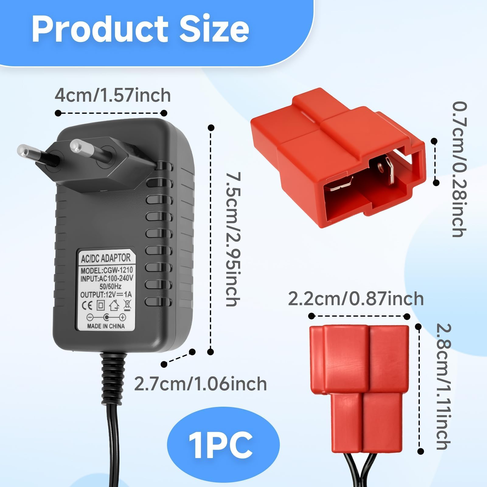 Cargador de Batería 12V para Vehículos Eléctricos Infantiles con Indicador LED Seguro Compatible con Coches de Juguete Moto ATV SUV Conector Cuadrado Compatible con BMX X6, Kid TRAX GMC, Wal-Mart, Mot