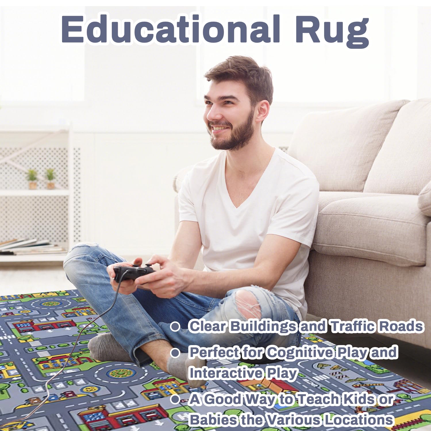 Car Mat for Children, Kids Rug, 80x120cm, Large Play Mat with Road Design, Non-Slip Car Rug for Children, Interactive Toy Cars Mats for Boys Girls, Play Mats for Toddlers — view 6