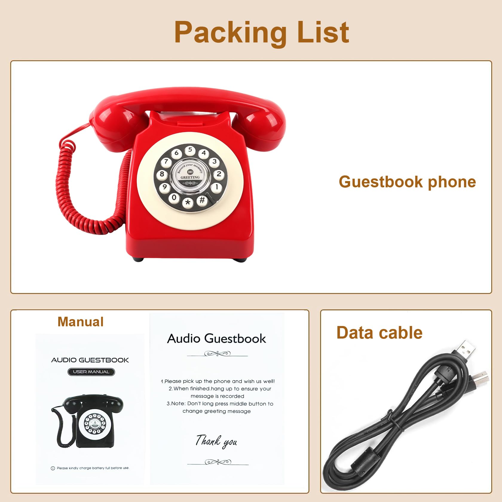 Sprachaufzeichnung Audio Gästebuch - Gästebuch Telefon für Hochzeiten, Brautpartys, Jubiläen | Retro Telefon Voice Recorder | USB Wiederaufladbares Speichertelefon | Einzigartiges Hochzeitsgeschenk