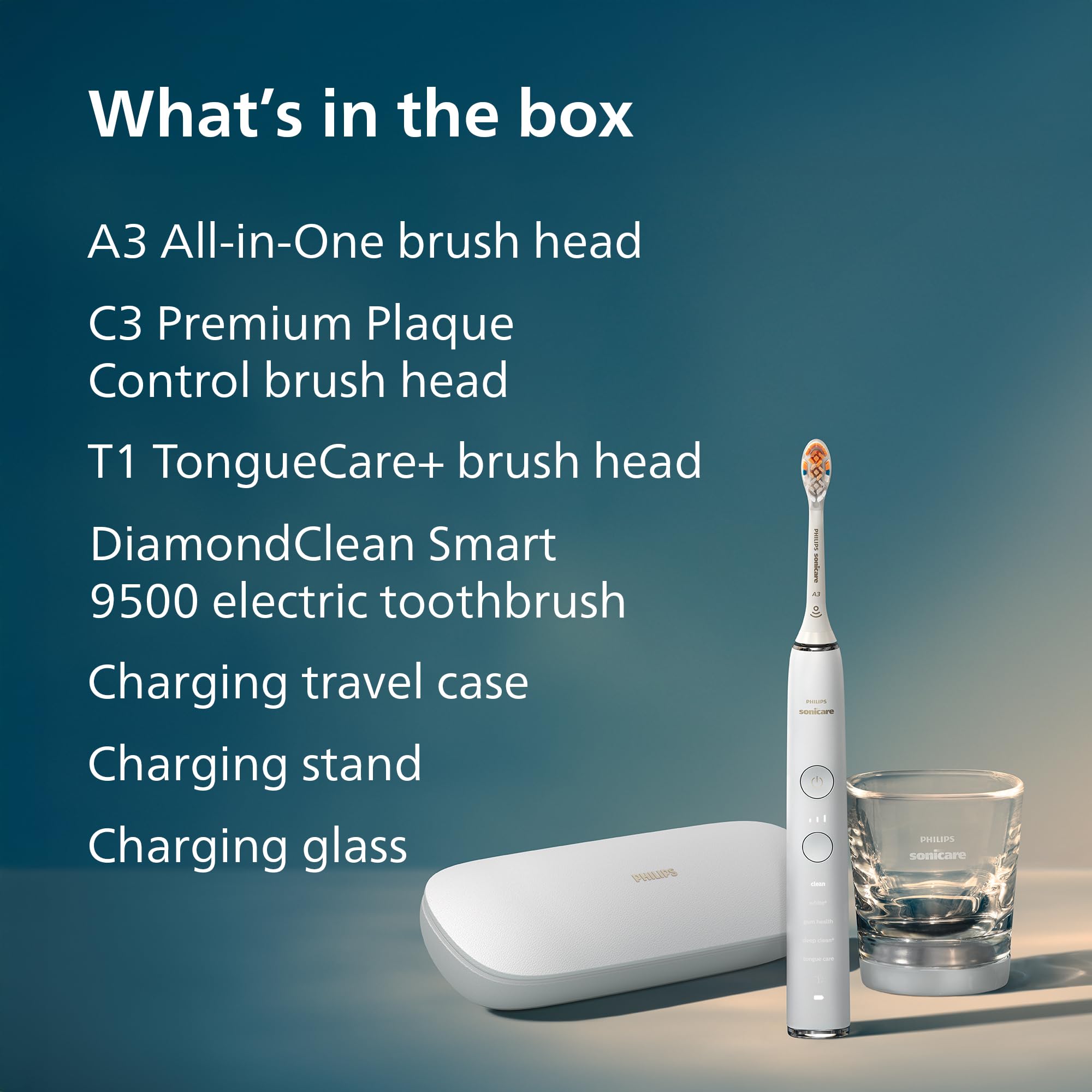 Philips Sonicare DiamondClean HX9923/01 - Cepillo de dientes eléctrico recargable para el cuidado bucal completo, con estuche de viaje de carga, 5 modos, serie 9500, color blanco