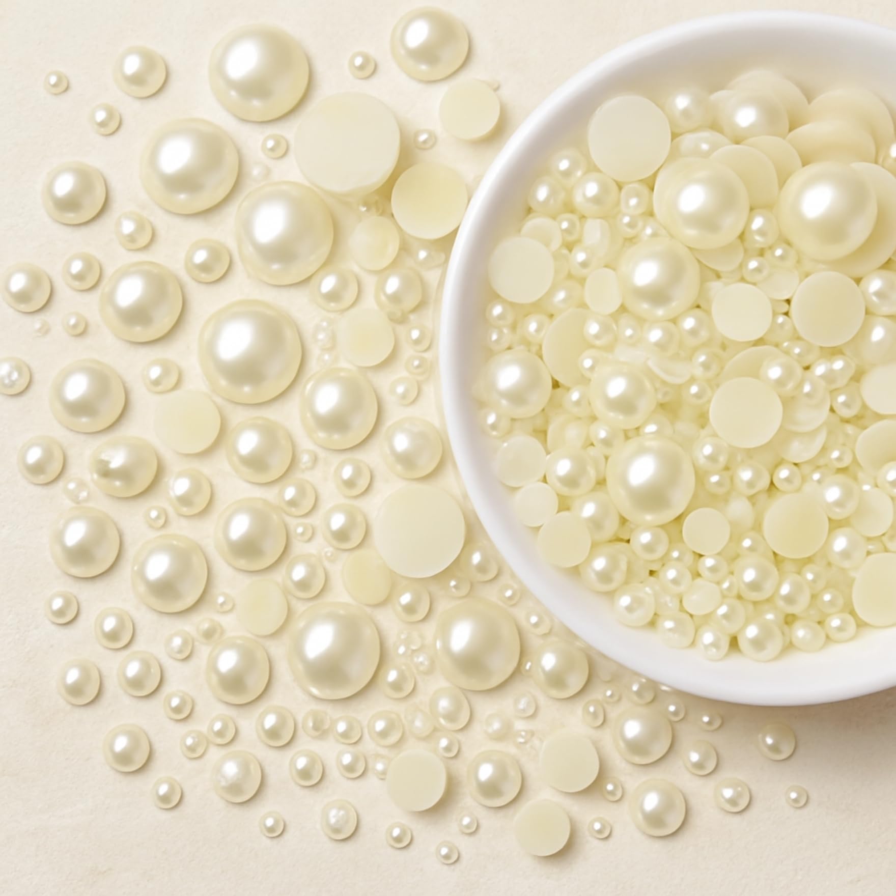 ecofynd 4200 Pcs 8 in 1 Half Cut Cream Pearls Beads, Round Flat Back Shiny Moti for Art, Craft, Scrapbooking, Decoration, DIY Kit for Women Girls Kids (Size- 14/12/10/8/6/5/4/2mm)-image-17