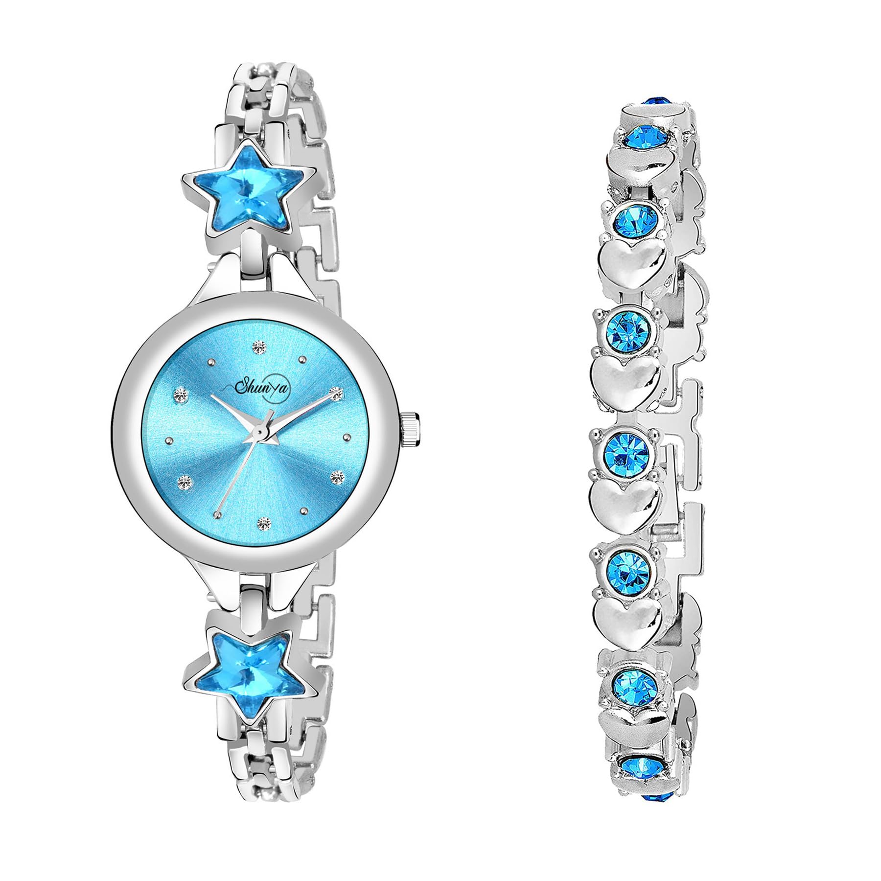 SATNAM ART Womens Stainless Steel Bezel Watch with Stone Bracelet Pack of 2 (S-C-1005_Silver) (B0CCLF25T8) Amazon Price History, Amazon Price Tracker