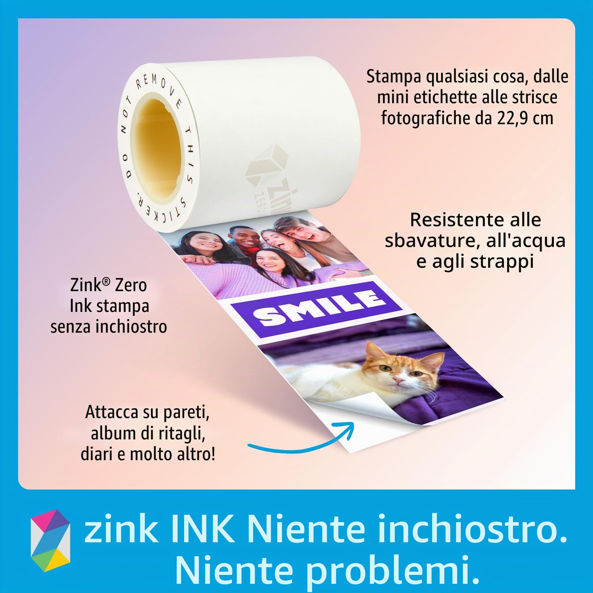 HP Sprocket Panorama, Stampante fotografica portatile per smartphone e etichette a colori istantanee; foto Zink adesive da 2x0,5-9 pollici (5x1,3-23 cm); crea personalizzati tramite app; Rosa.