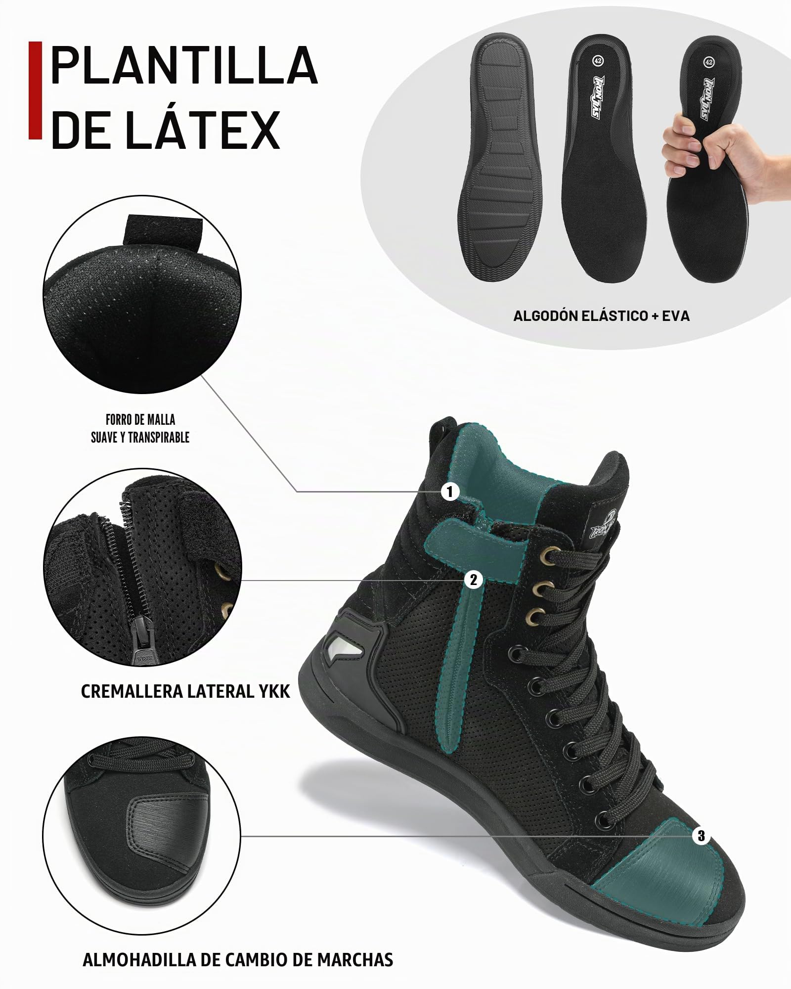 Botas Moto de Cuero Hombre Zapatos Moto Protectoras de Motocross Road Street Motocicleta Casual Zapatillas Transpirables Suela Antideslizante